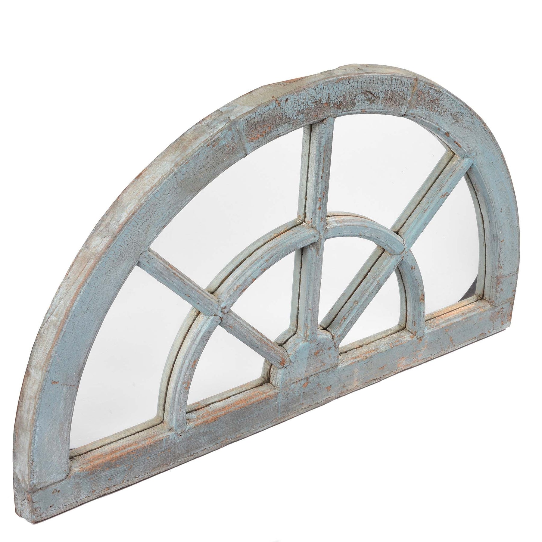 Old Painted Teak Fanlight Mirror - Late 19thC