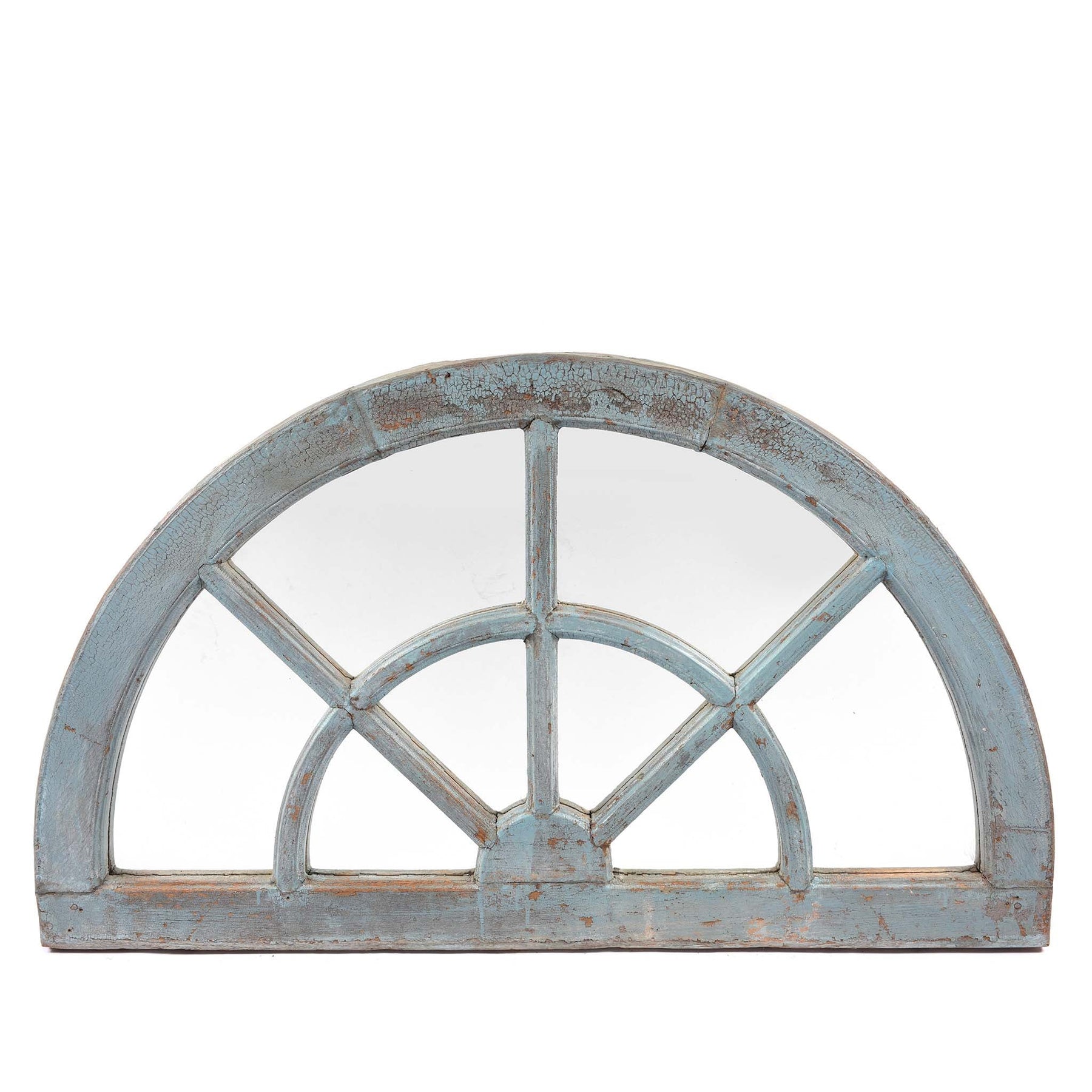 Old Painted Teak Fanlight Mirror - Late 19thC