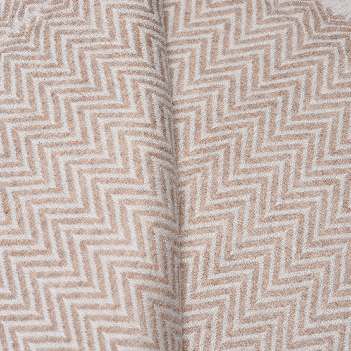 Wool Throw from Kashmir - Zig Zag Cream