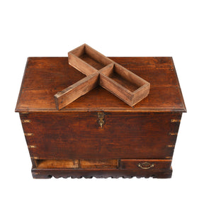 Brass Bound Indian Chest With Secret Compartment - 19th Century