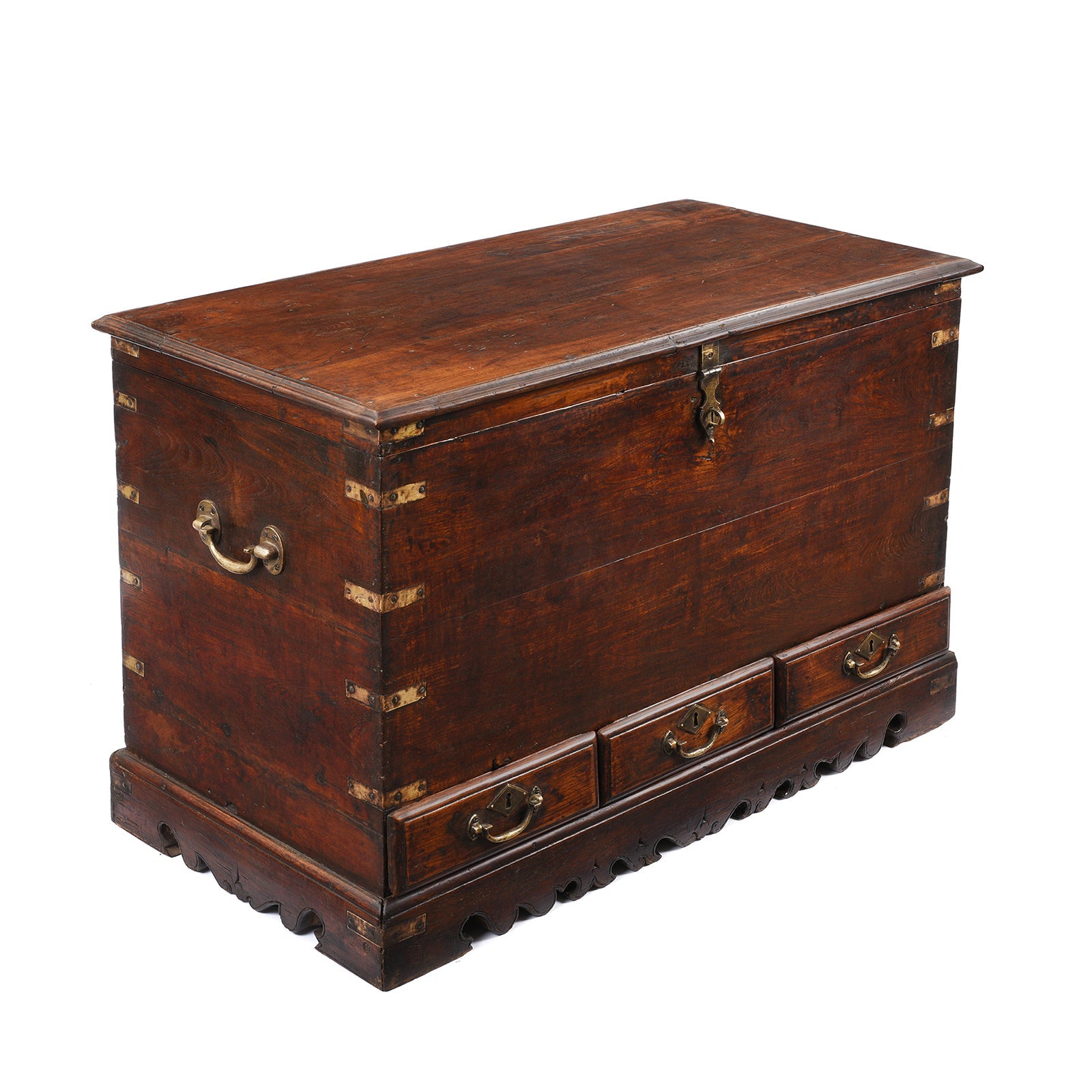 Brass Bound Indian Chest With Secret Compartment - 19th Century