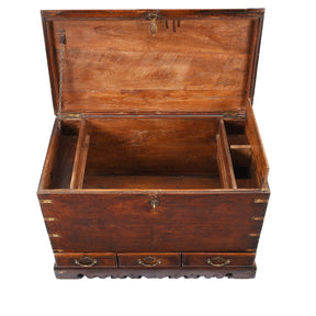 Brass Bound Indian Chest With Secret Compartment - 19th Century
