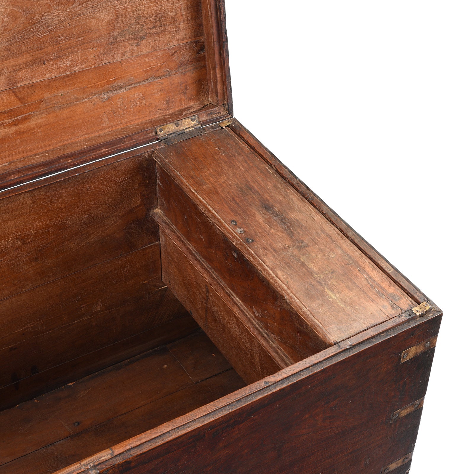 Brass Bound Indian Chest With Secret Compartment - 19th Century