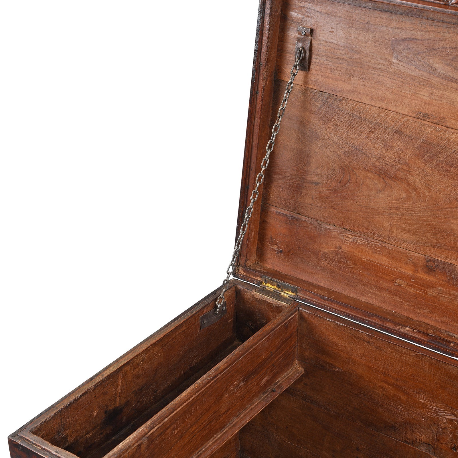 Brass Bound Indian Chest With Secret Compartment - 19th Century