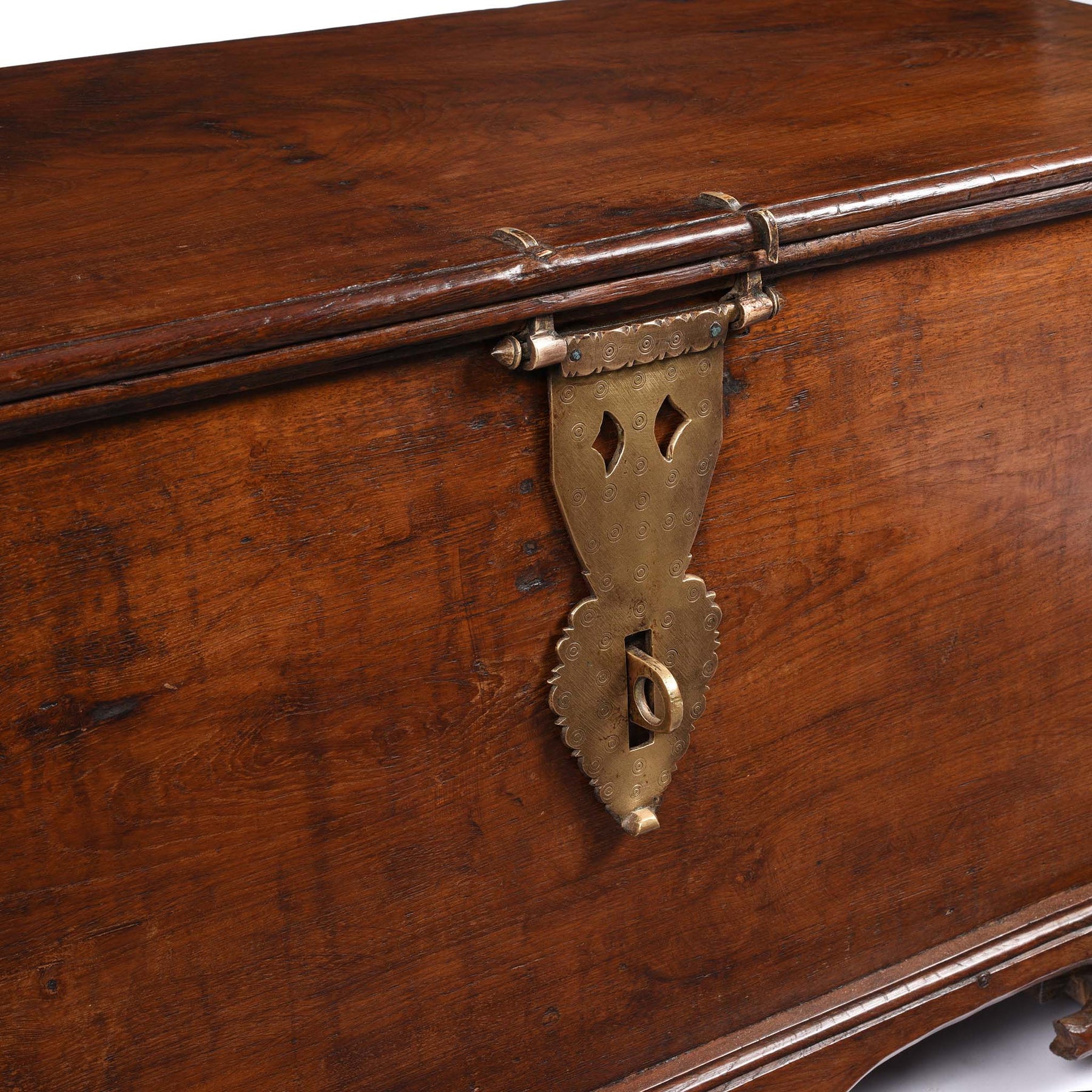 Brass Bound Teak Chest From South India - 19th Century