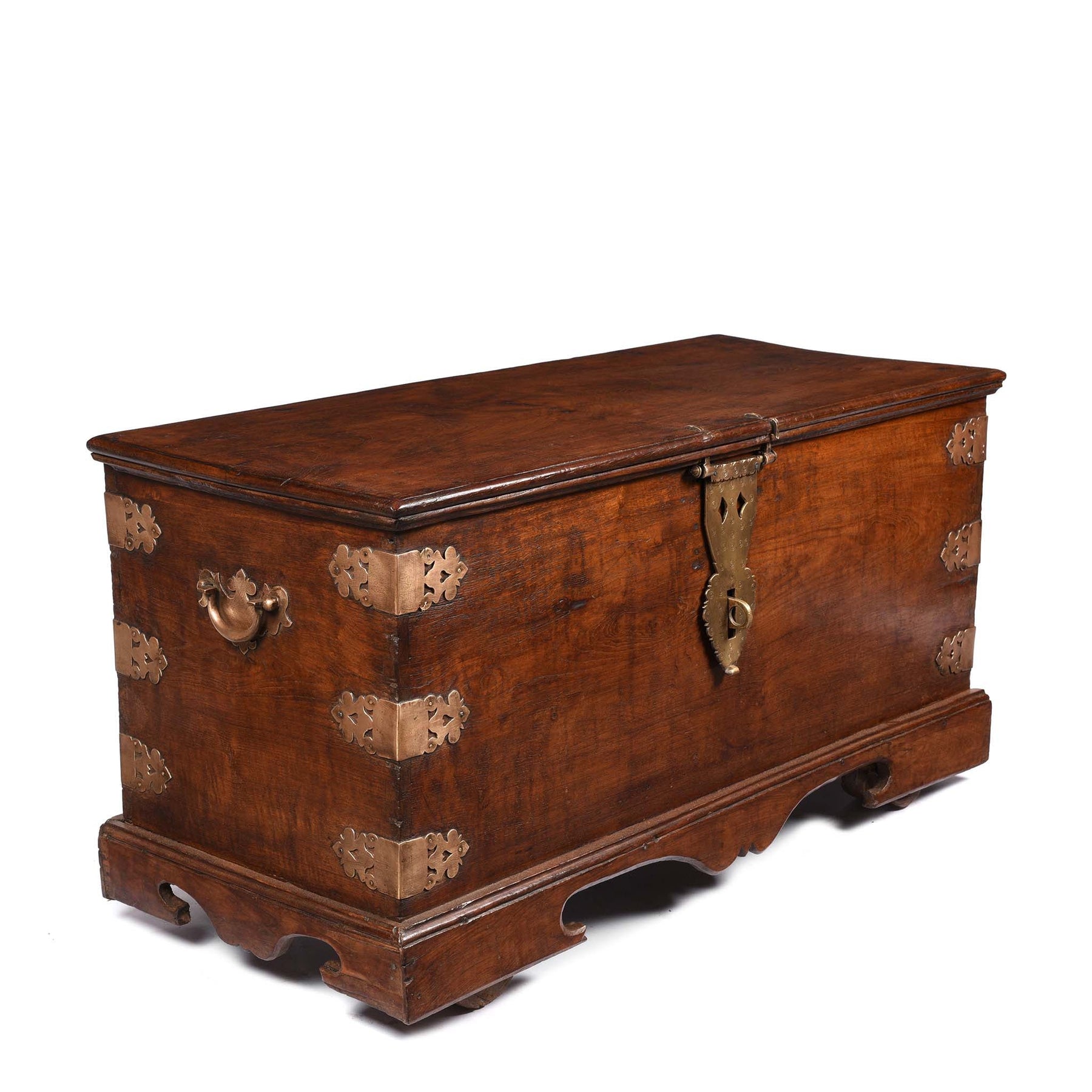 Brass Bound Teak Chest From South India - 19th Century