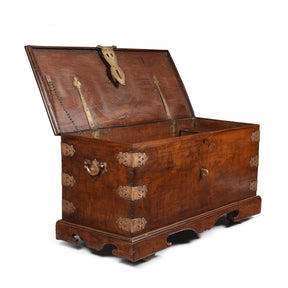 Brass Bound Teak Chest From South India - 19th Century