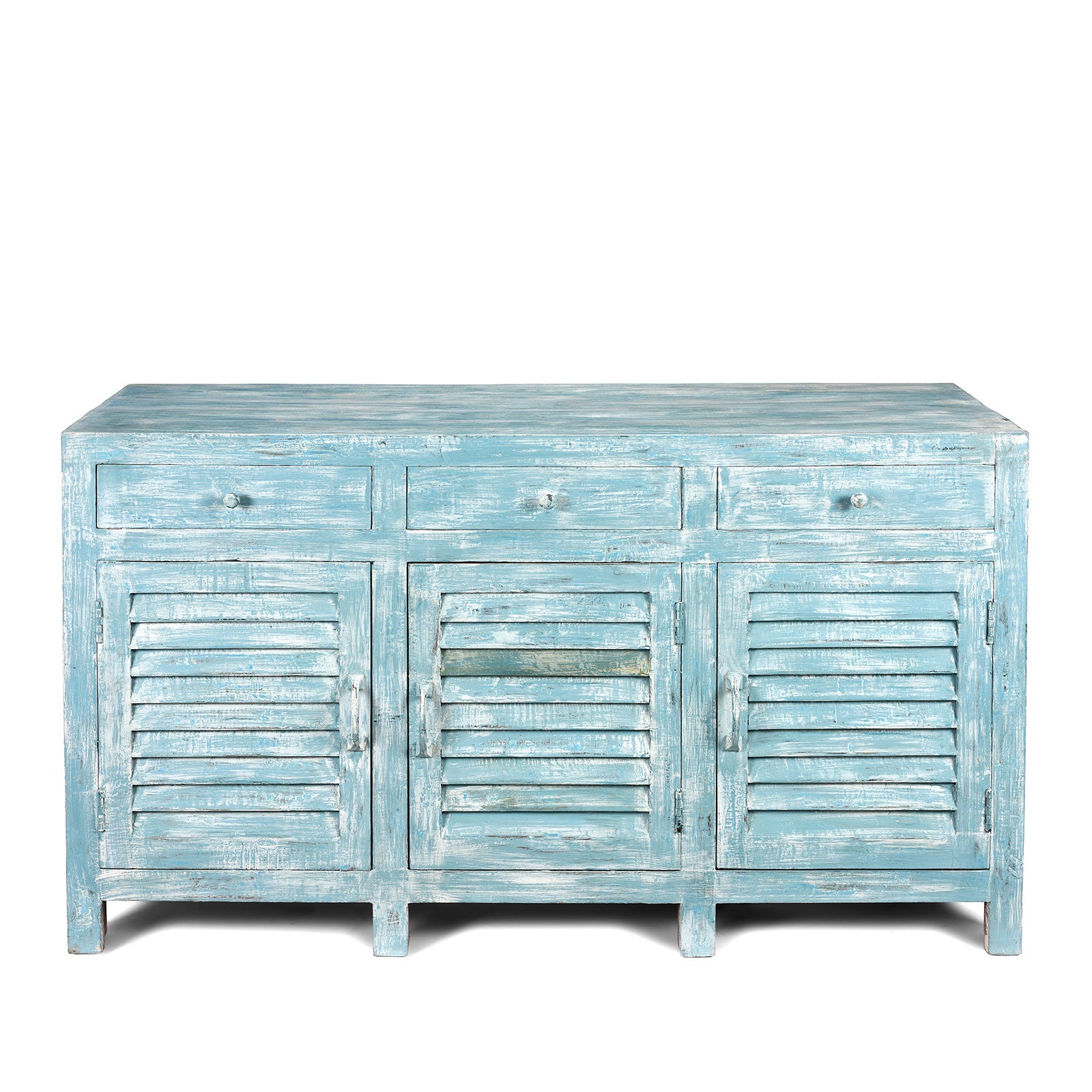 3 Door Louvre Sideboard - Blue Painted Reclaimed Teak