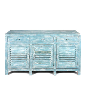 3 Door Louvre Sideboard - Blue Painted Reclaimed Teak