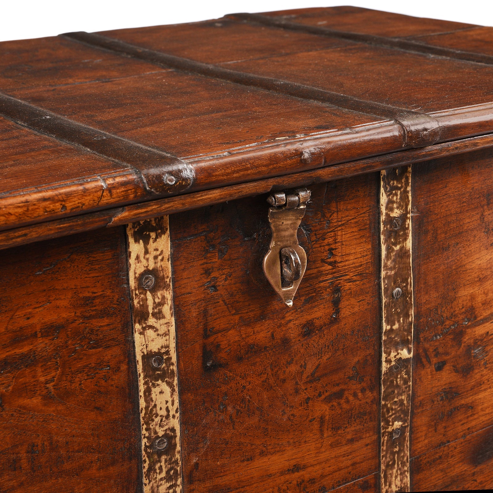Brass Bound Teak Chest From Rajasthan - 19thC