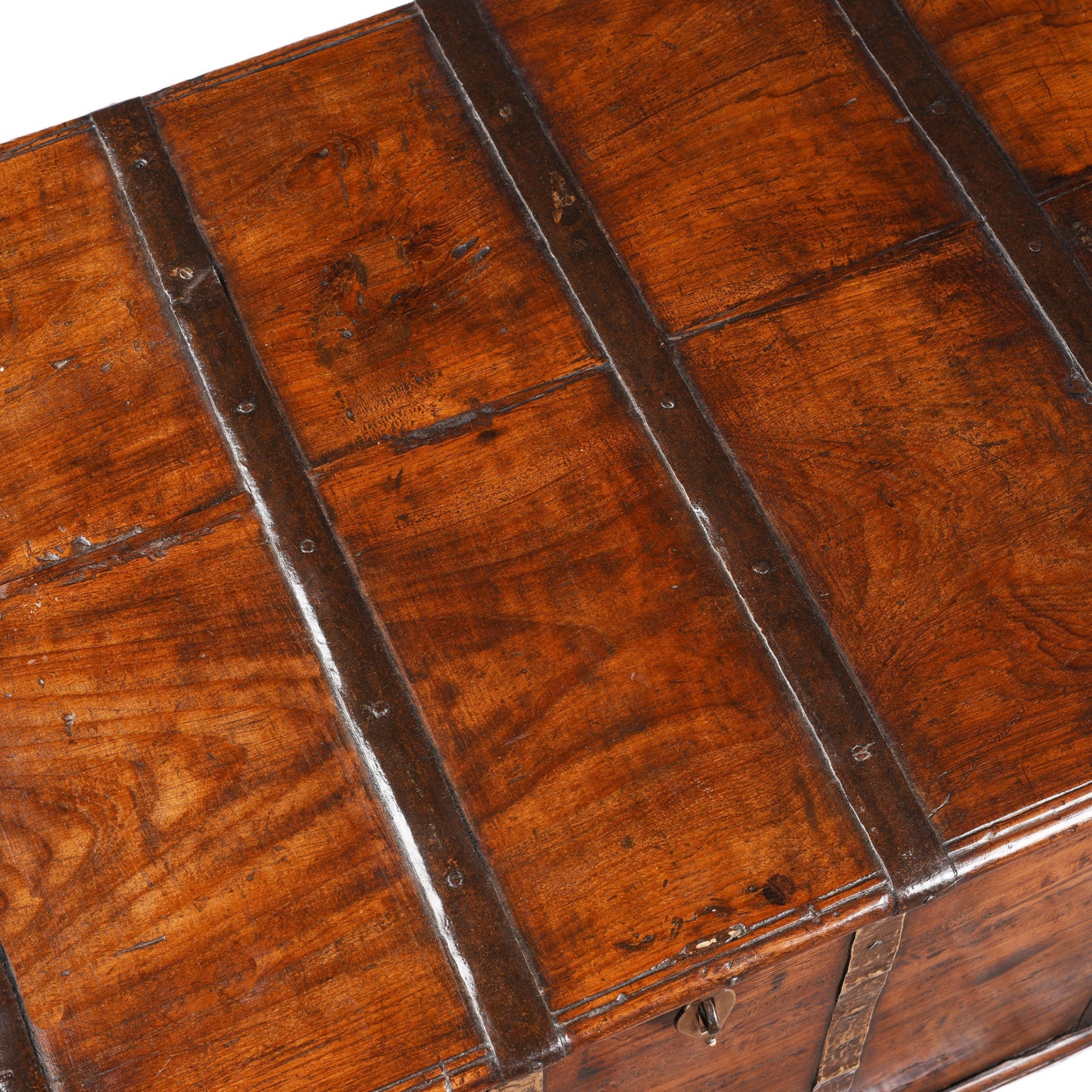 Brass Bound Teak Chest From Rajasthan - 19thC