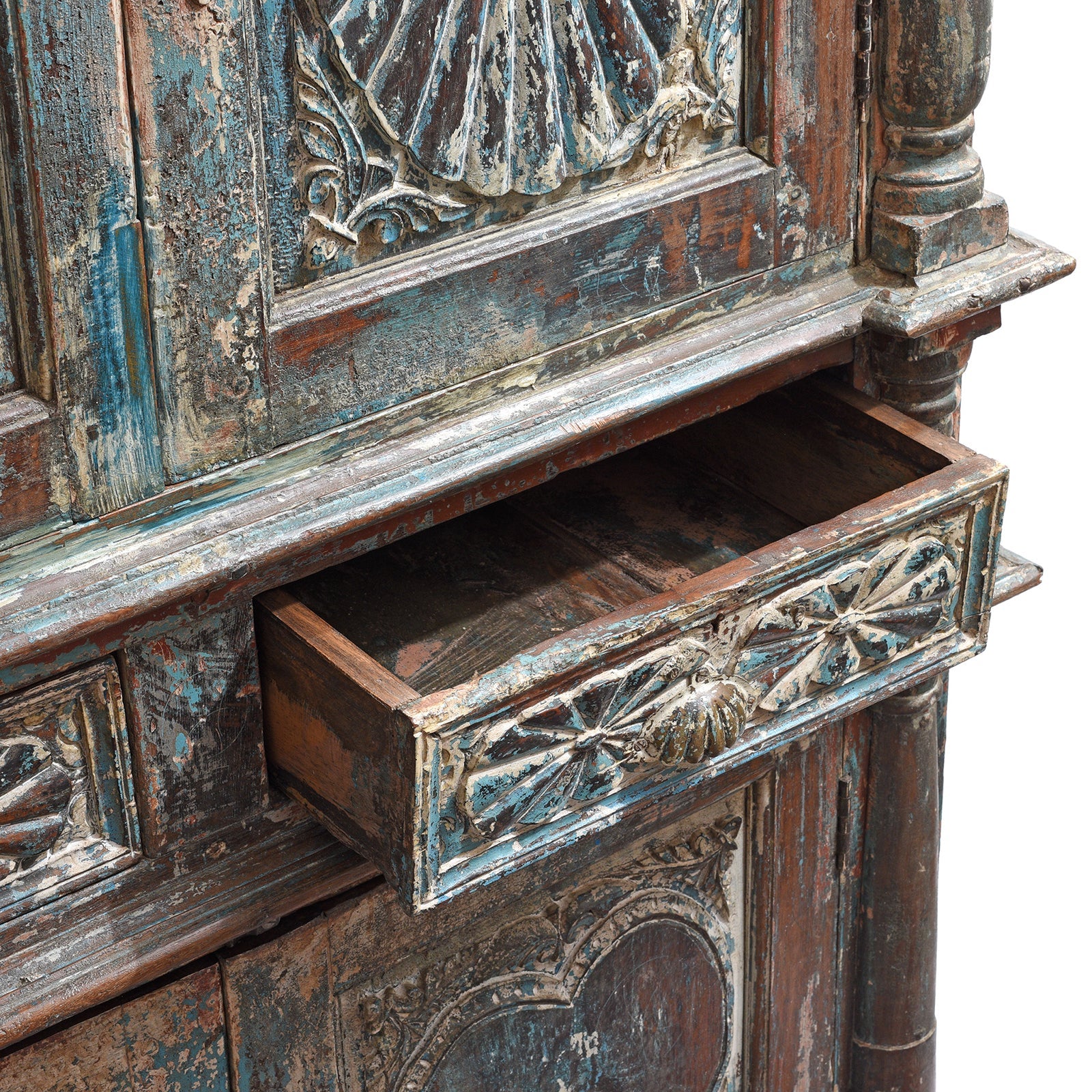 Painted Almirah Indian Cabinet From Diu - 19th Century