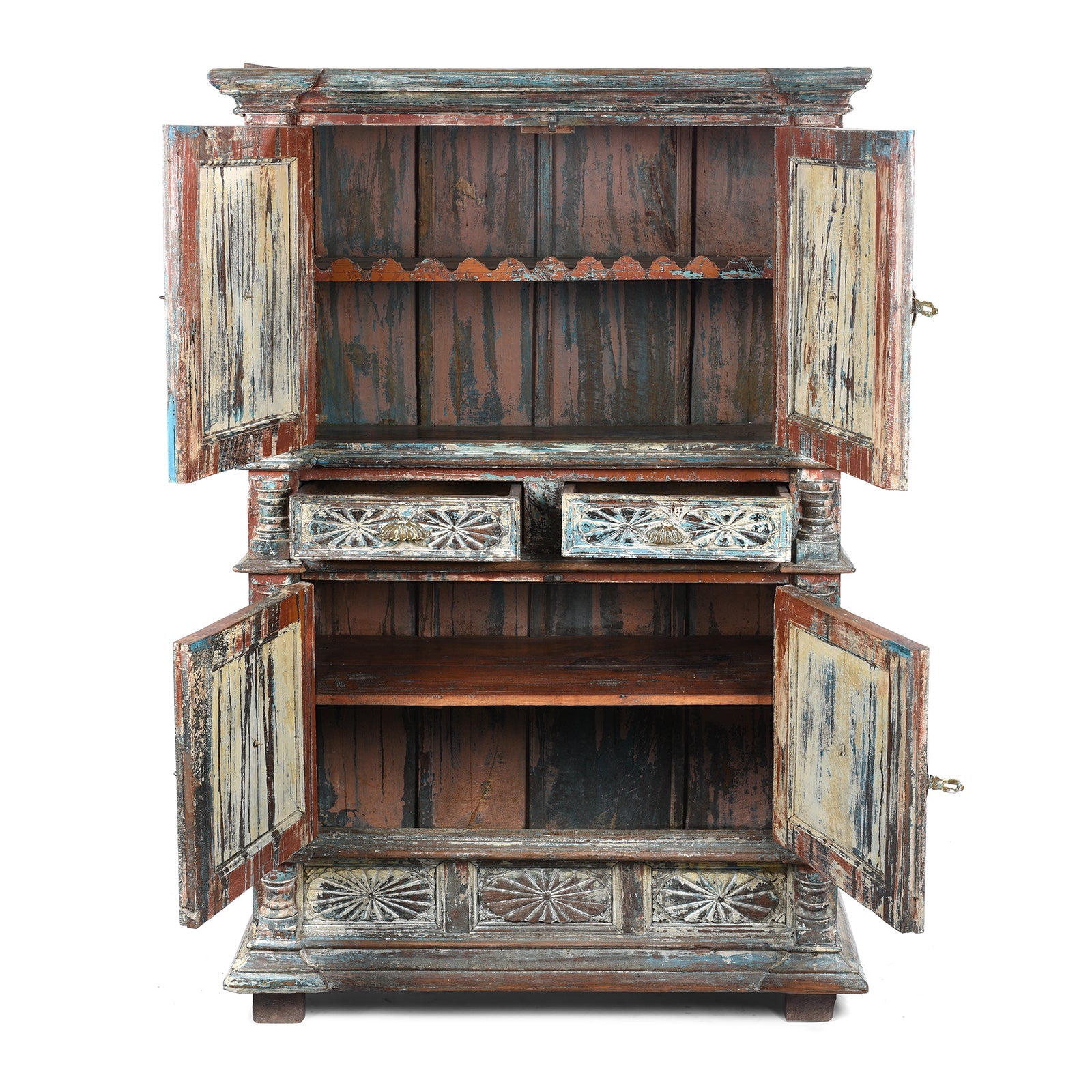 Painted Almirah Indian Cabinet From Diu - 19th Century