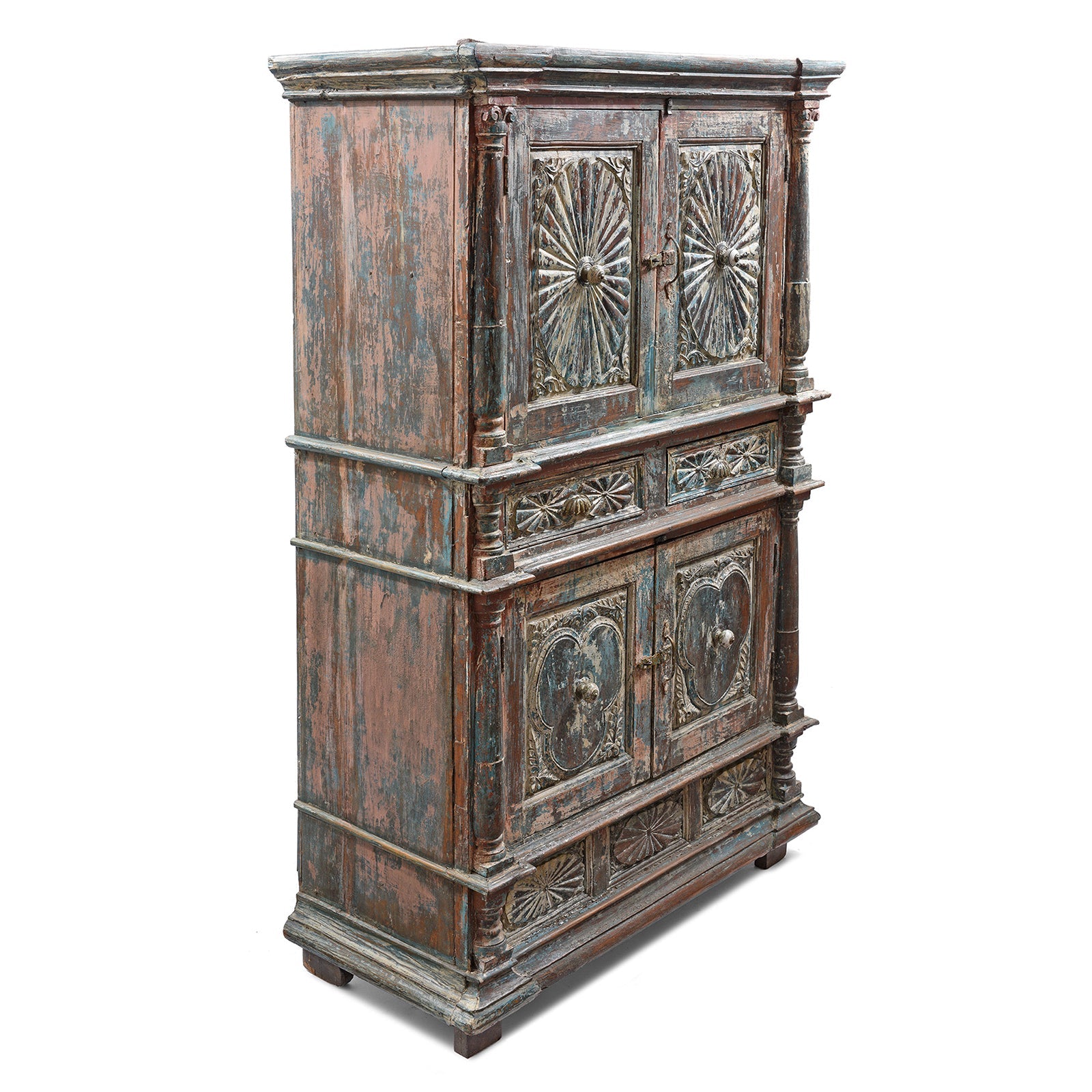Painted Almirah Indian Cabinet From Diu - 19th Century