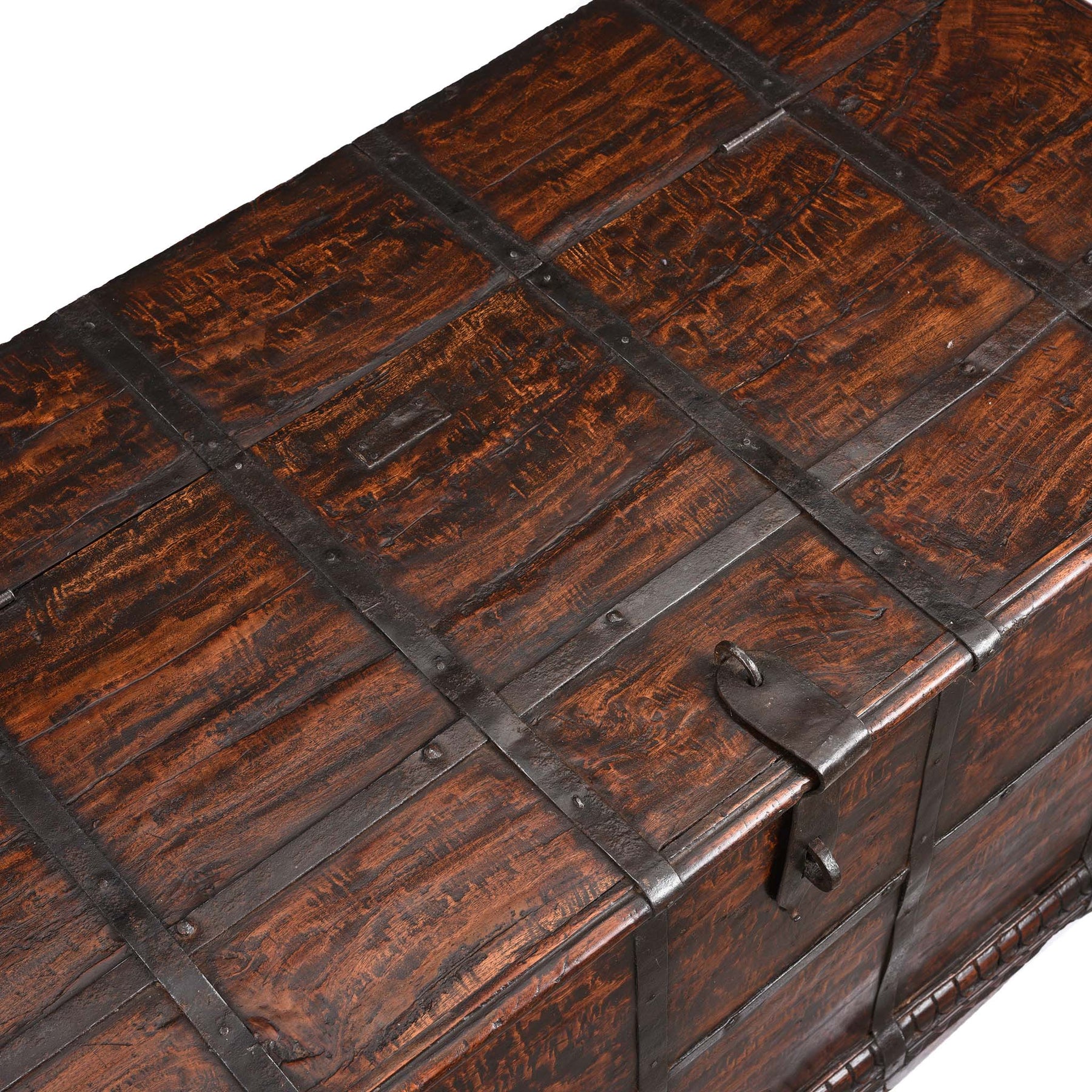Iron Bound Teak Chest From Gujarat - 19thC