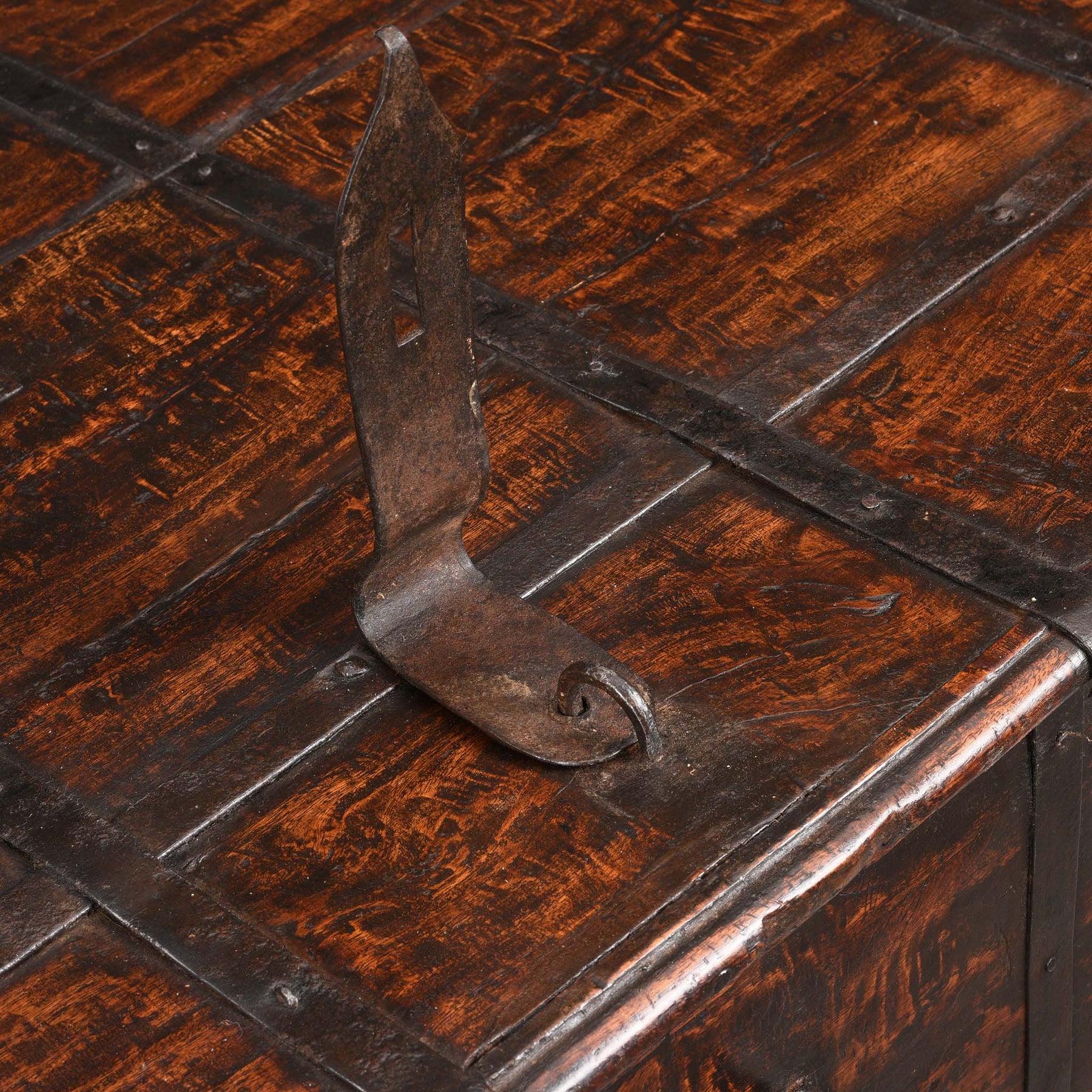 Iron Bound Teak Chest From Gujarat - 19thC