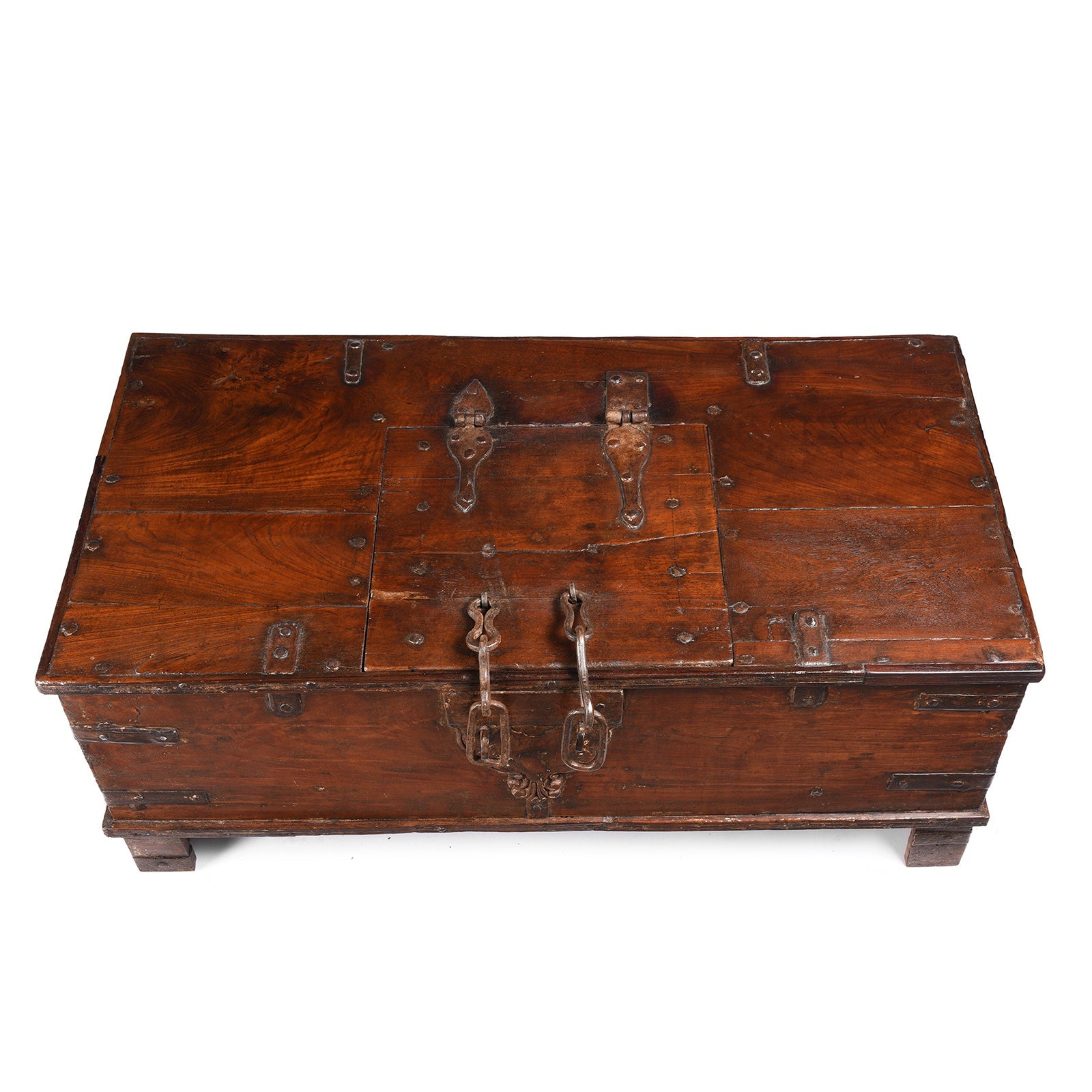Iron Bound Indian Teak Chest From Gujarat - 18thC