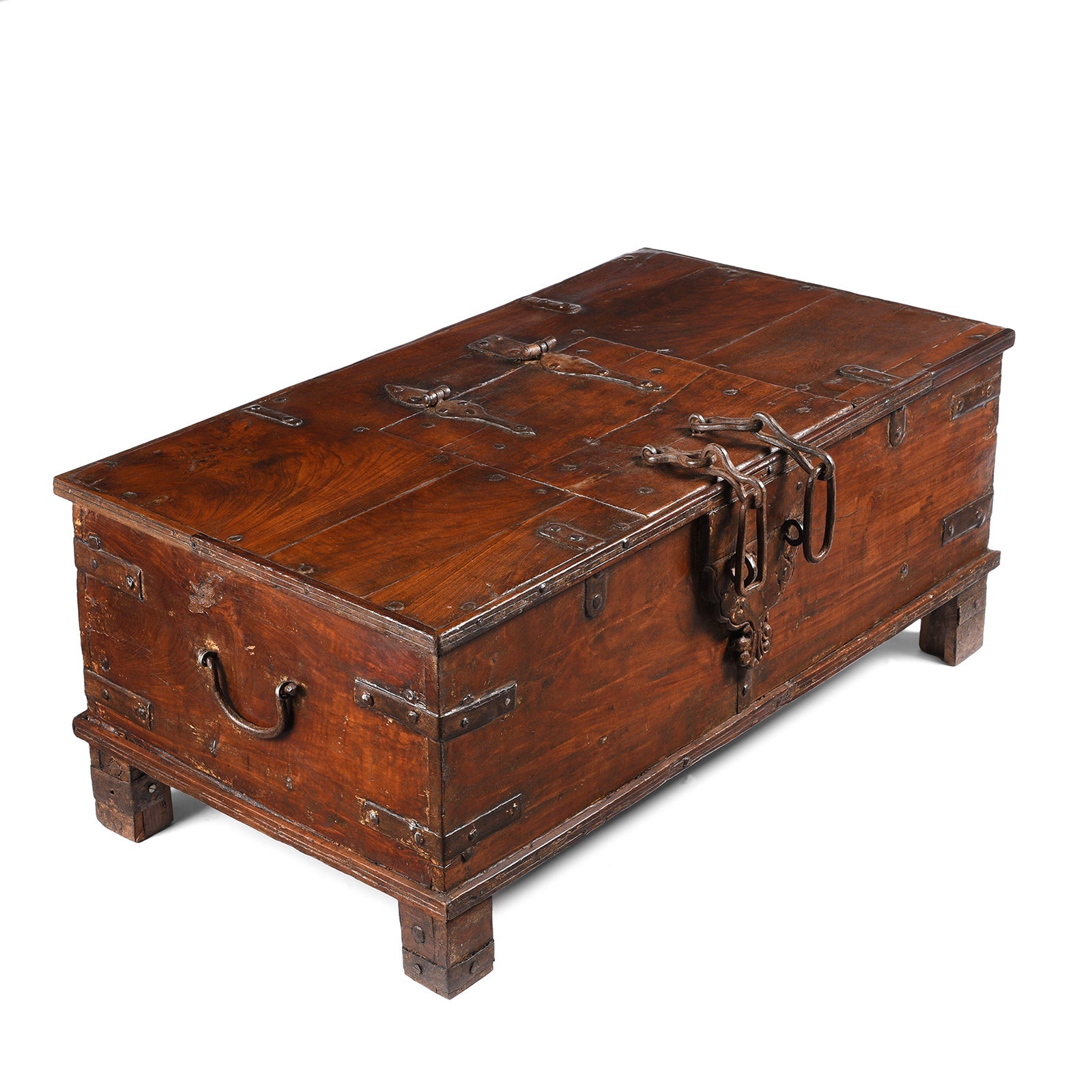 Iron Bound Indian Teak Chest From Gujarat - 18thC
