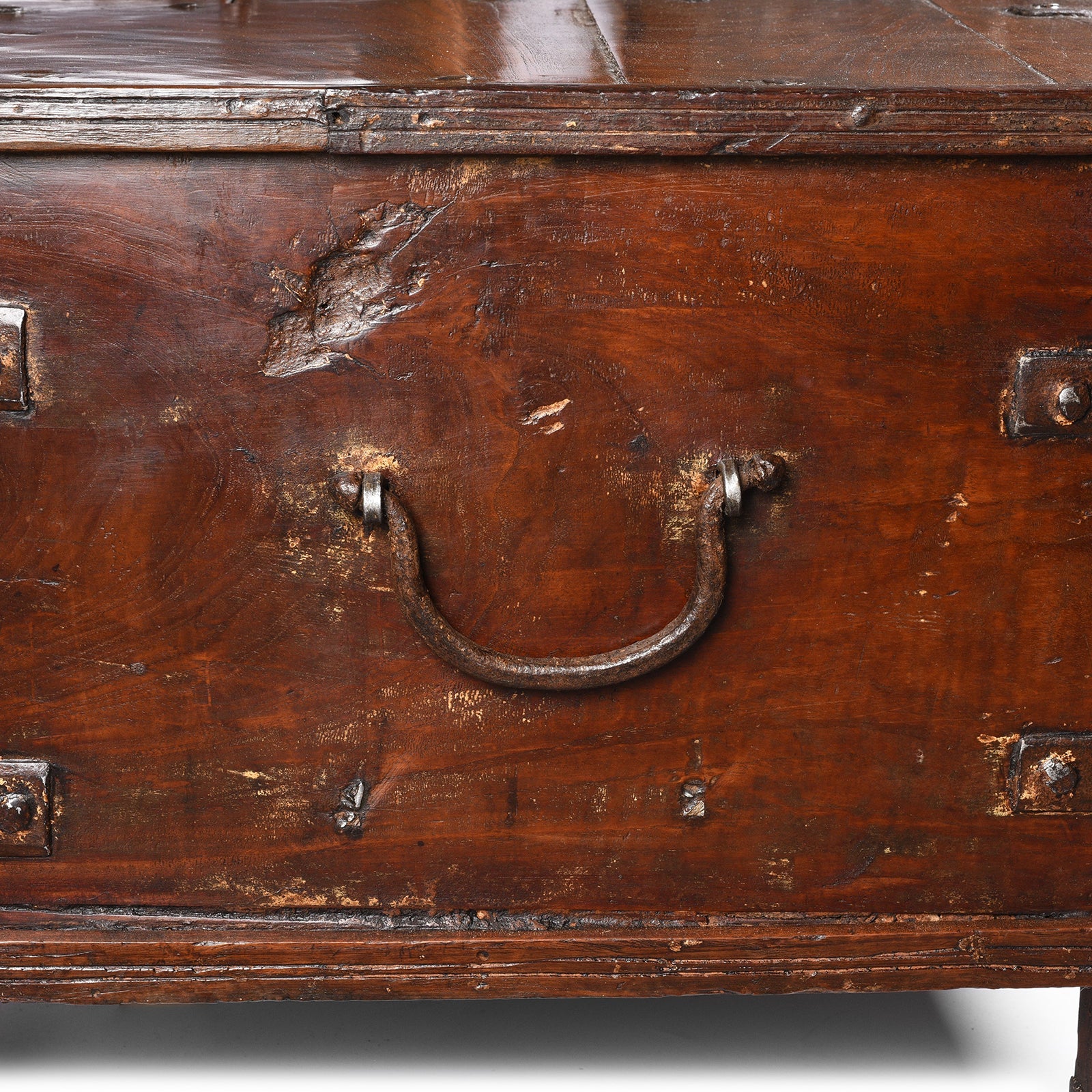 Iron Bound Indian Teak Chest From Gujarat - 18thC