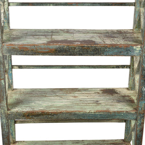 Green Painted Teak Shelf From Rajasthan - Ca 1930