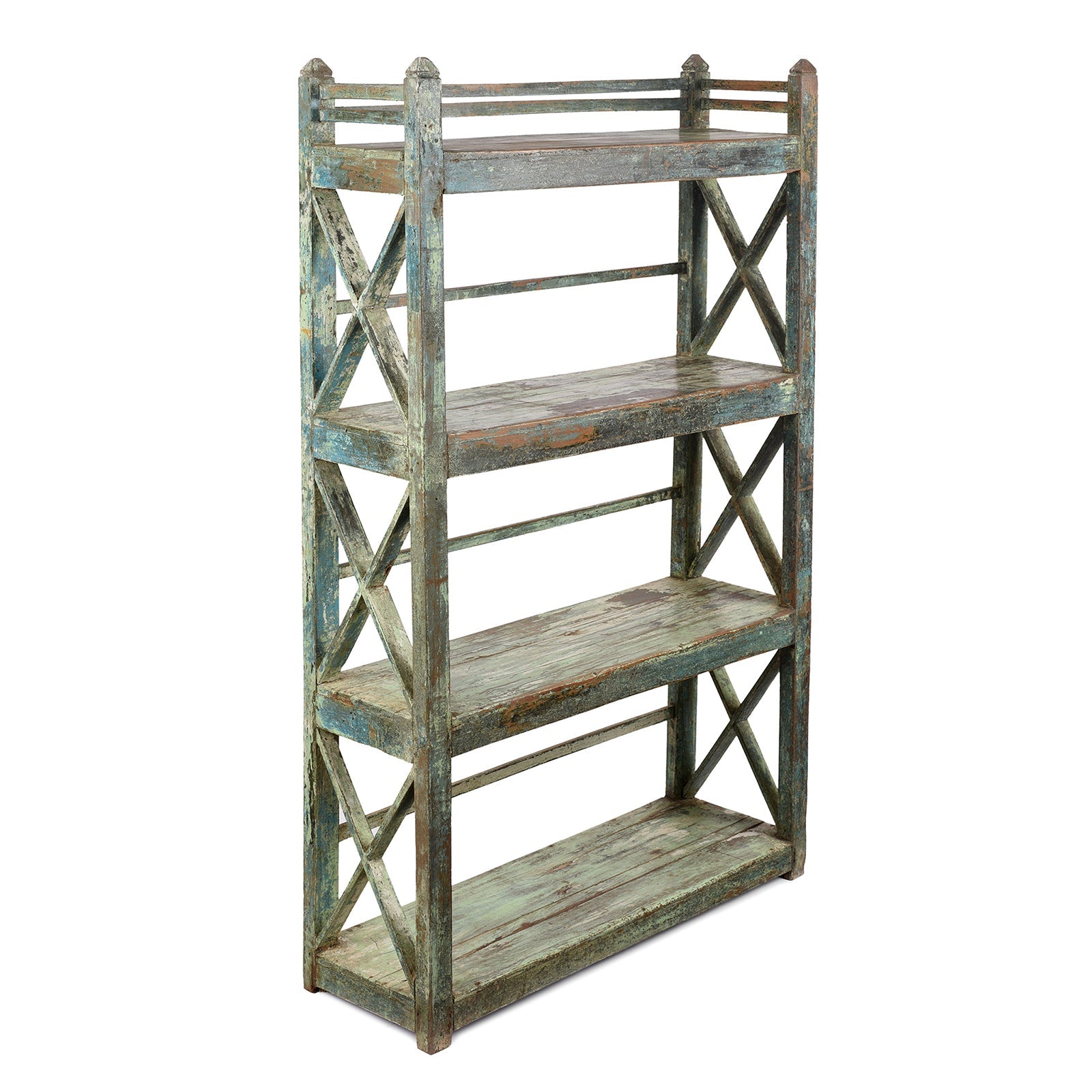 Green Painted Teak Shelf From Rajasthan - Ca 1930