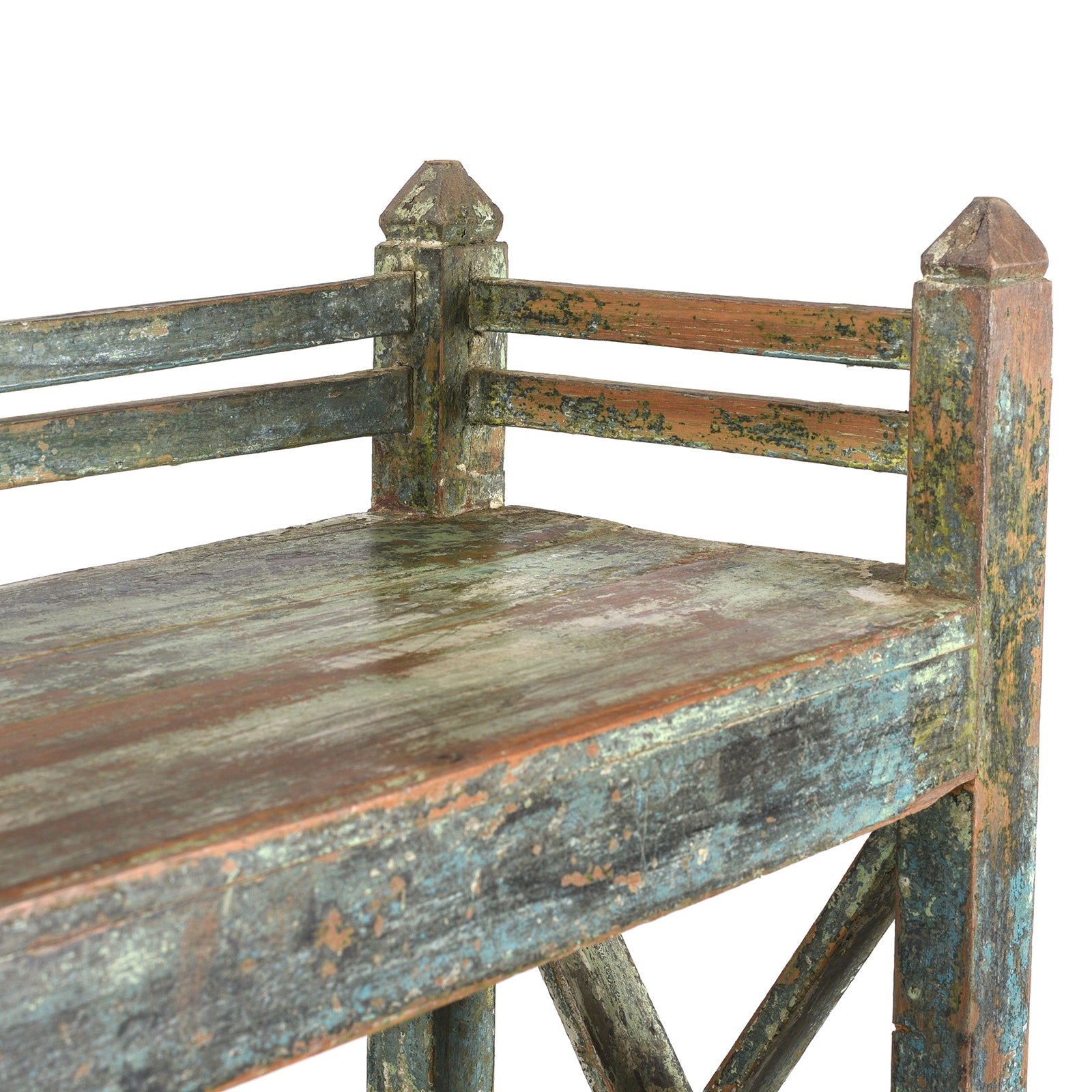 Green Painted Teak Shelf From Rajasthan - Ca 1930