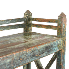 Green Painted Teak Shelf From Rajasthan - Ca 1930