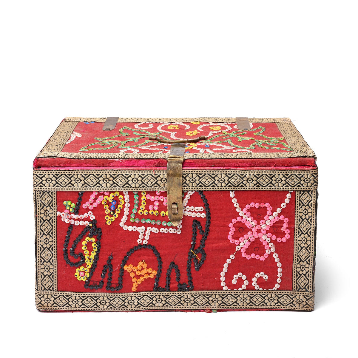 Vintage Elephant Textile Box From Rajasthan