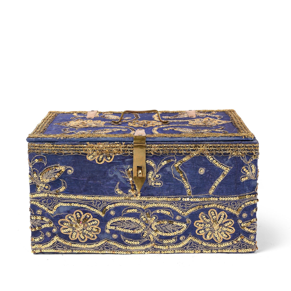 Vintage Blue Textile Box From Rajasthan - Ca 1950