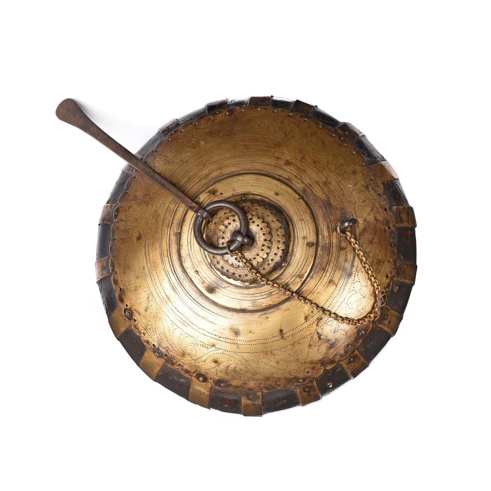Brass & Teak Indian Tobacco Pot From Rajasthan - 19thC