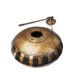 Brass & Teak Indian Tobacco Pot From Rajasthan - 19thC