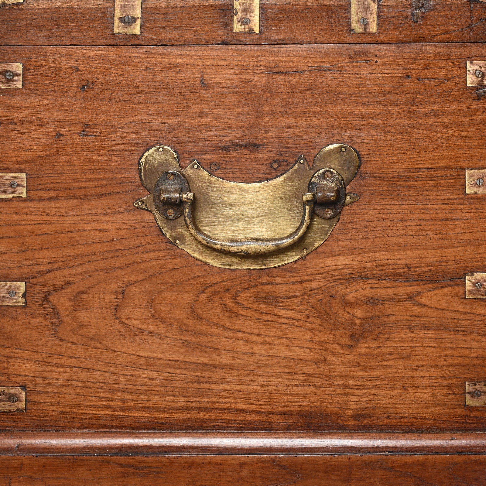Brass Bound Teak Military Chest From Rajasthan -19th Century