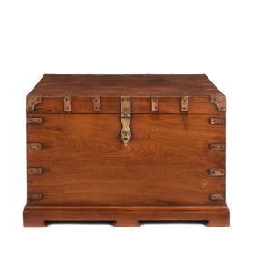Brass Bound Teak Military Chest From Rajasthan -19th Century