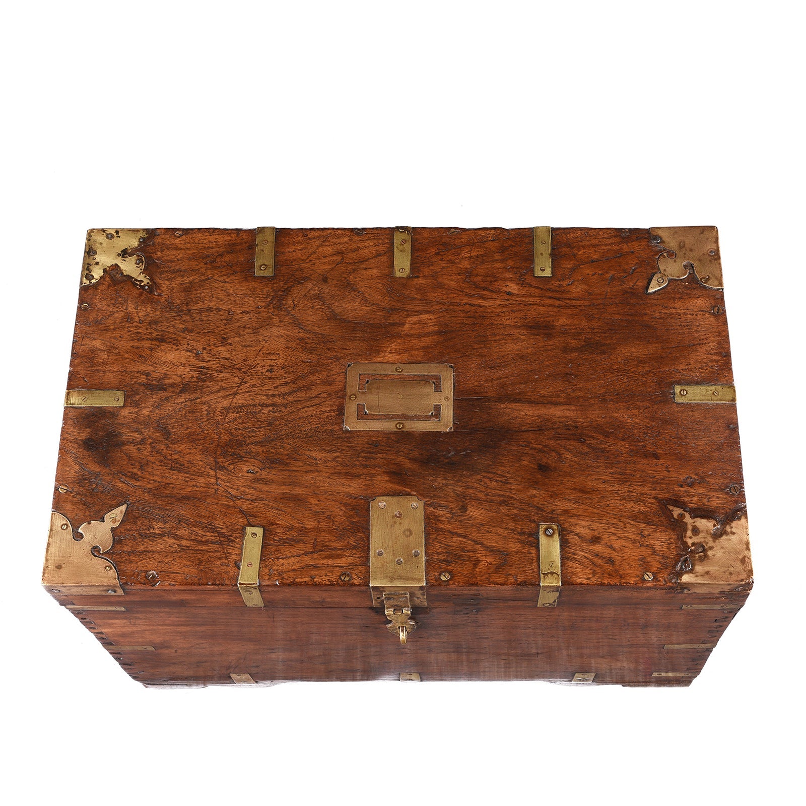 Brass Bound Teak Indian Military Chest From Rajasthan -19th Century