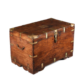 Brass Bound Teak Indian Military Chest From Rajasthan -19th Century