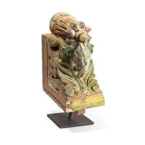 Painted Indian Corbel From Maharashtra - 19th Century