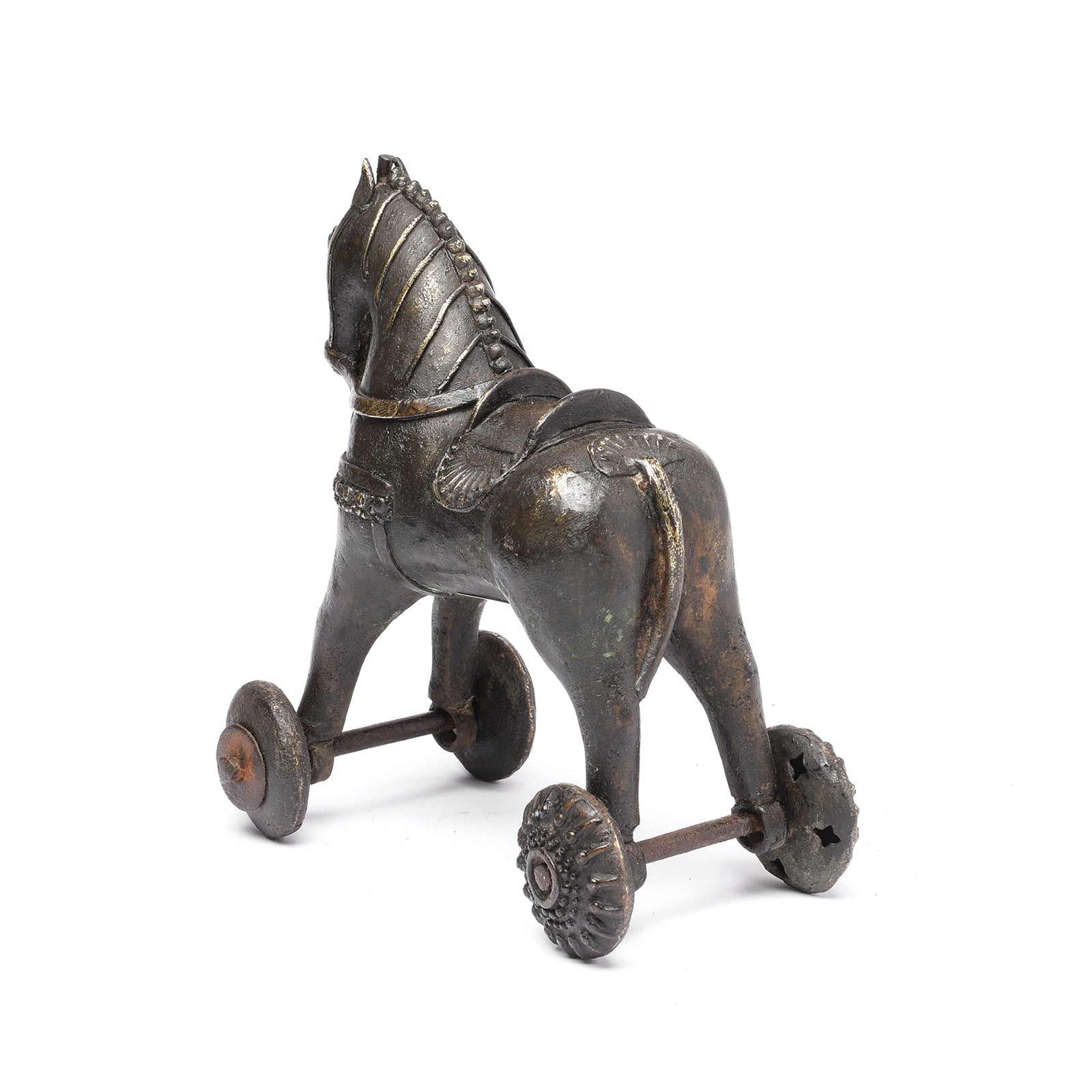 Bronze Horse Wheel Toy From Bundelkhand - 19thC