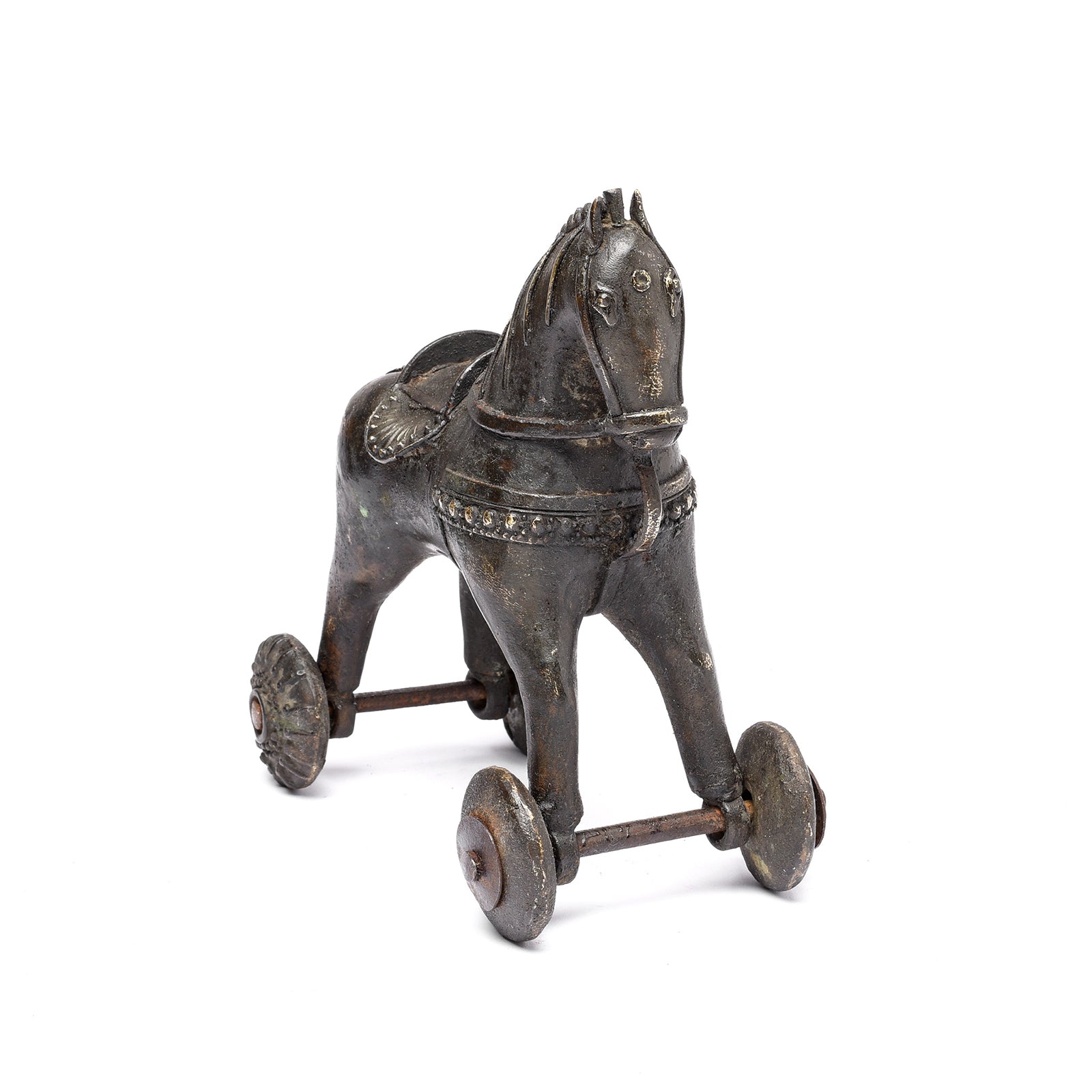 Bronze Horse Wheel Toy From Bundelkhand - 19thC