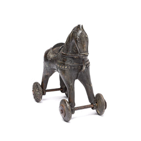 Bronze Horse Wheel Toy From Bundelkhand - 19thC