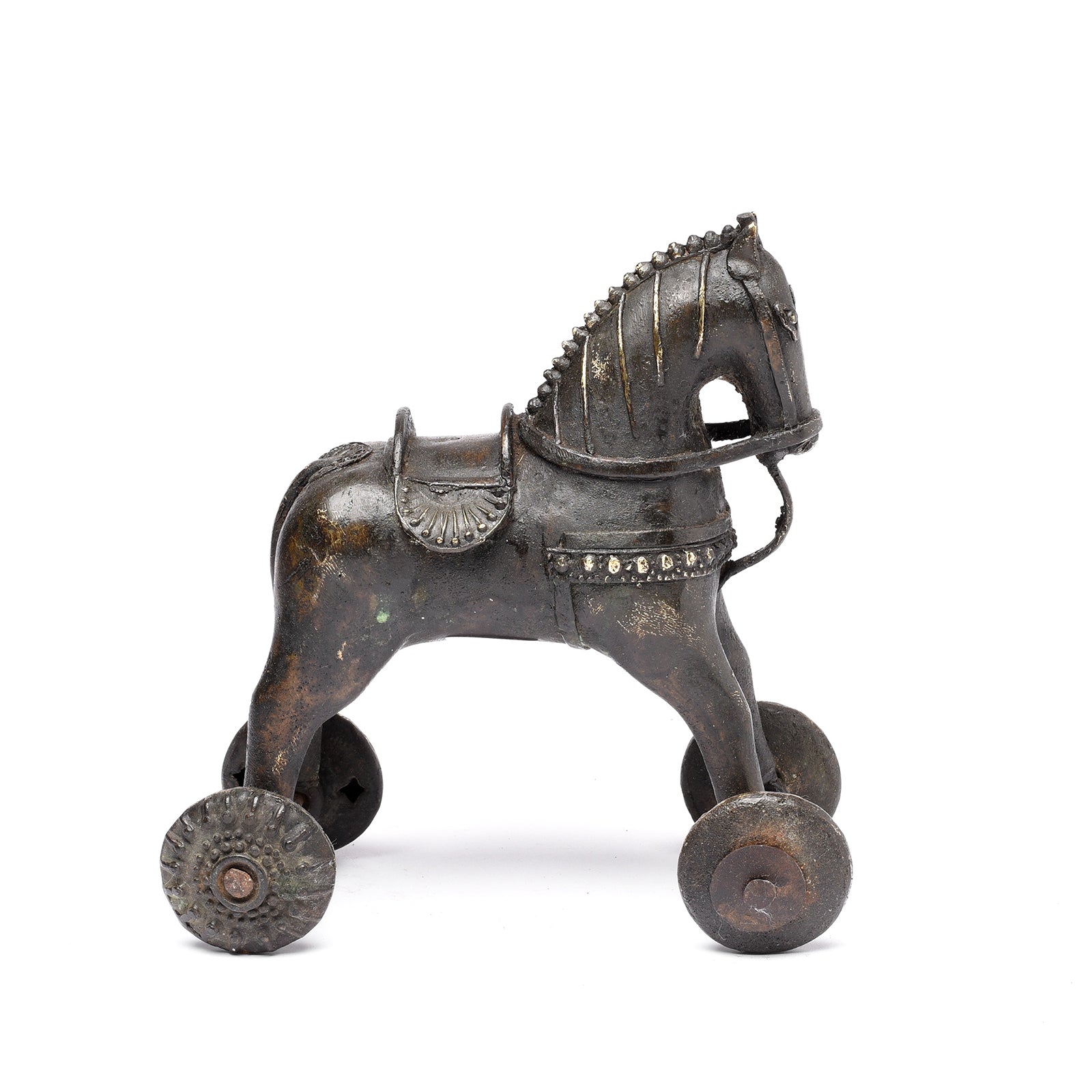 Bronze Horse Wheel Toy From Bundelkhand - 19thC