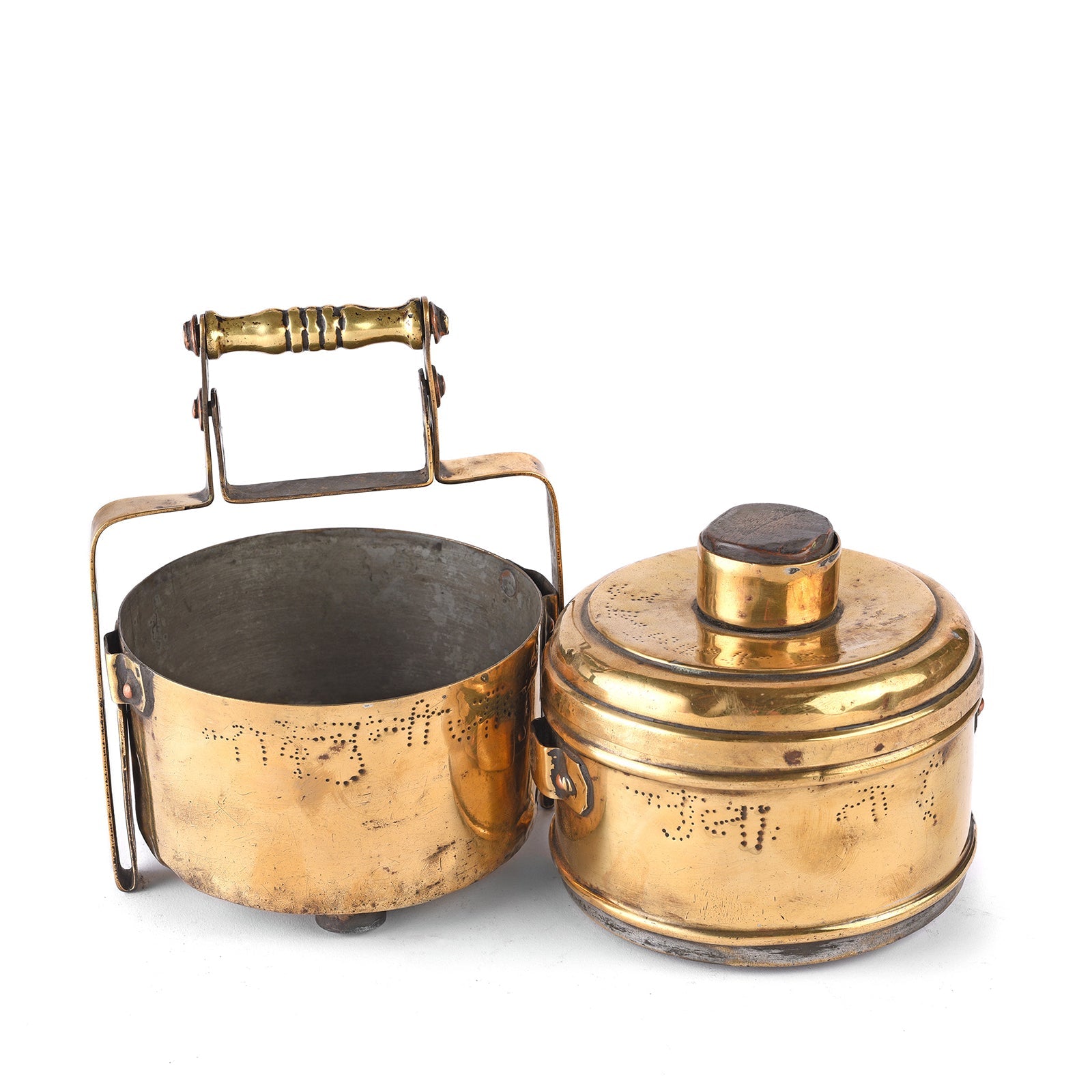 2 Tier Indian Vintage Brass Tiffin Box Set - Ca 1930