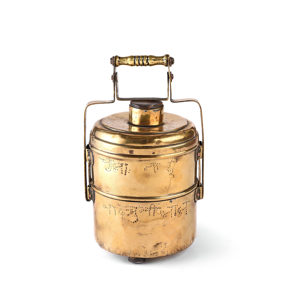 2 Tier Indian Vintage Brass Tiffin Box Set - Ca 1930
