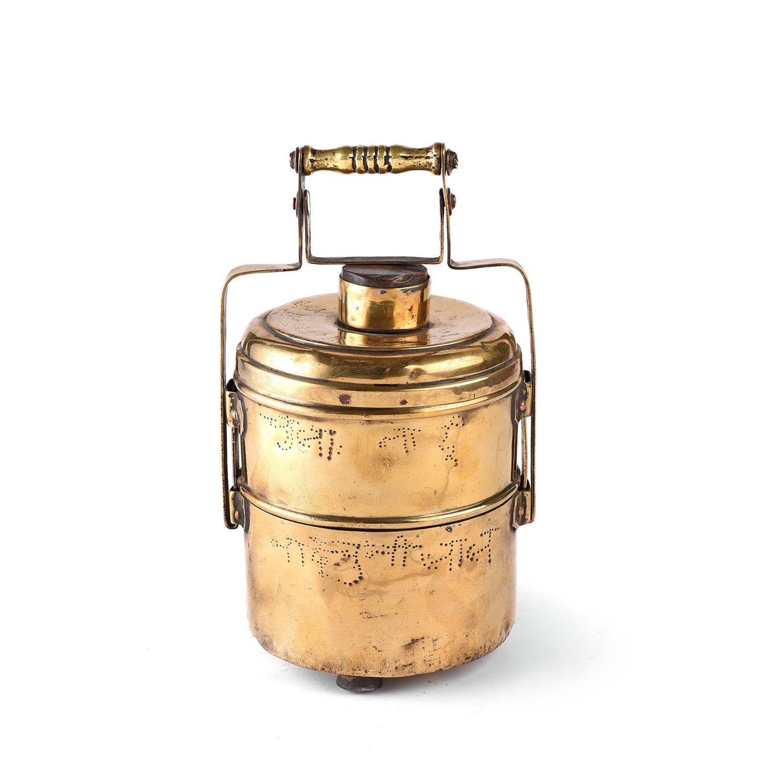 2 Tier Indian Vintage Brass Tiffin Box Set - Ca 1930