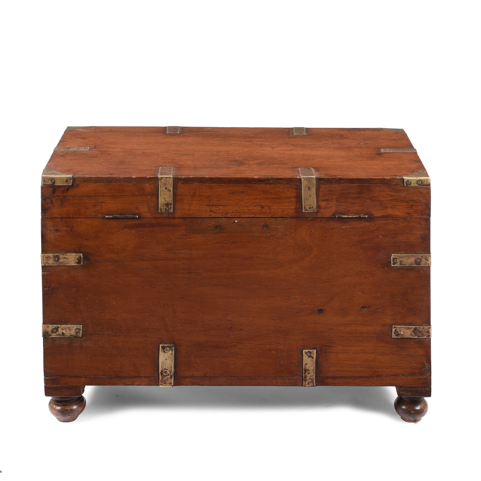 Brass Bound Teak Military Chest From Rajasthan - 19th Century