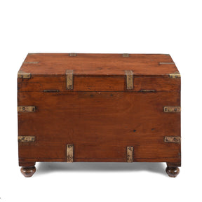 Brass Bound Teak Military Chest From Rajasthan - 19th Century