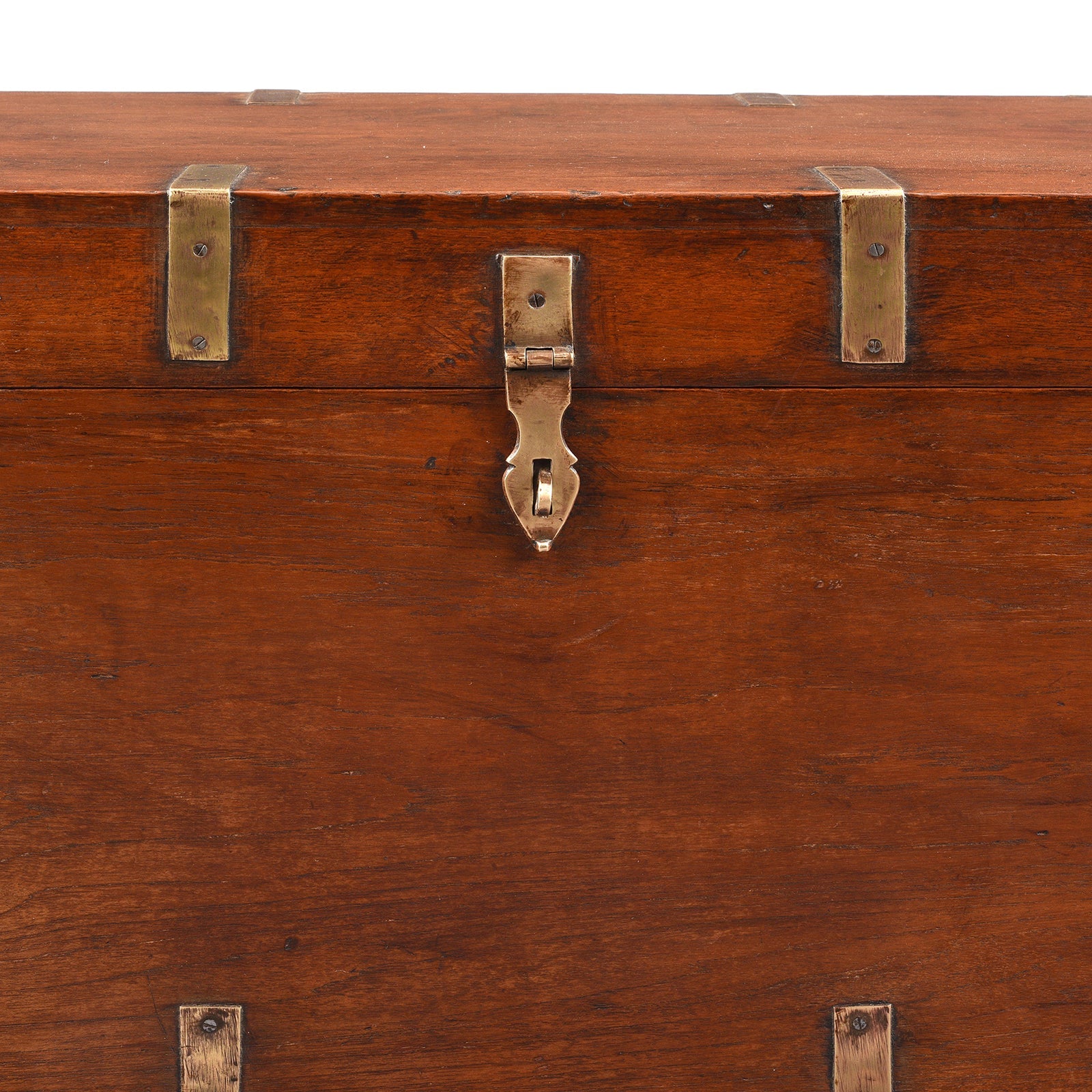Brass Bound Teak Military Chest From Rajasthan - 19th Century
