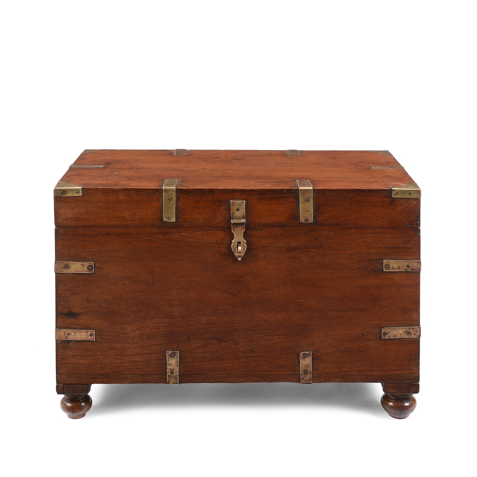 Brass Bound Teak Military Chest From Rajasthan - 19th Century
