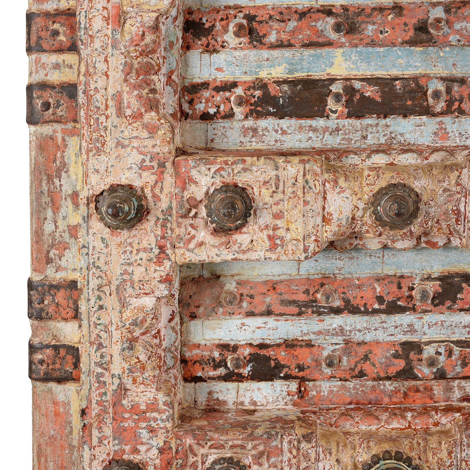 Pink Painted Teak Door From Gujarat - 18th Century