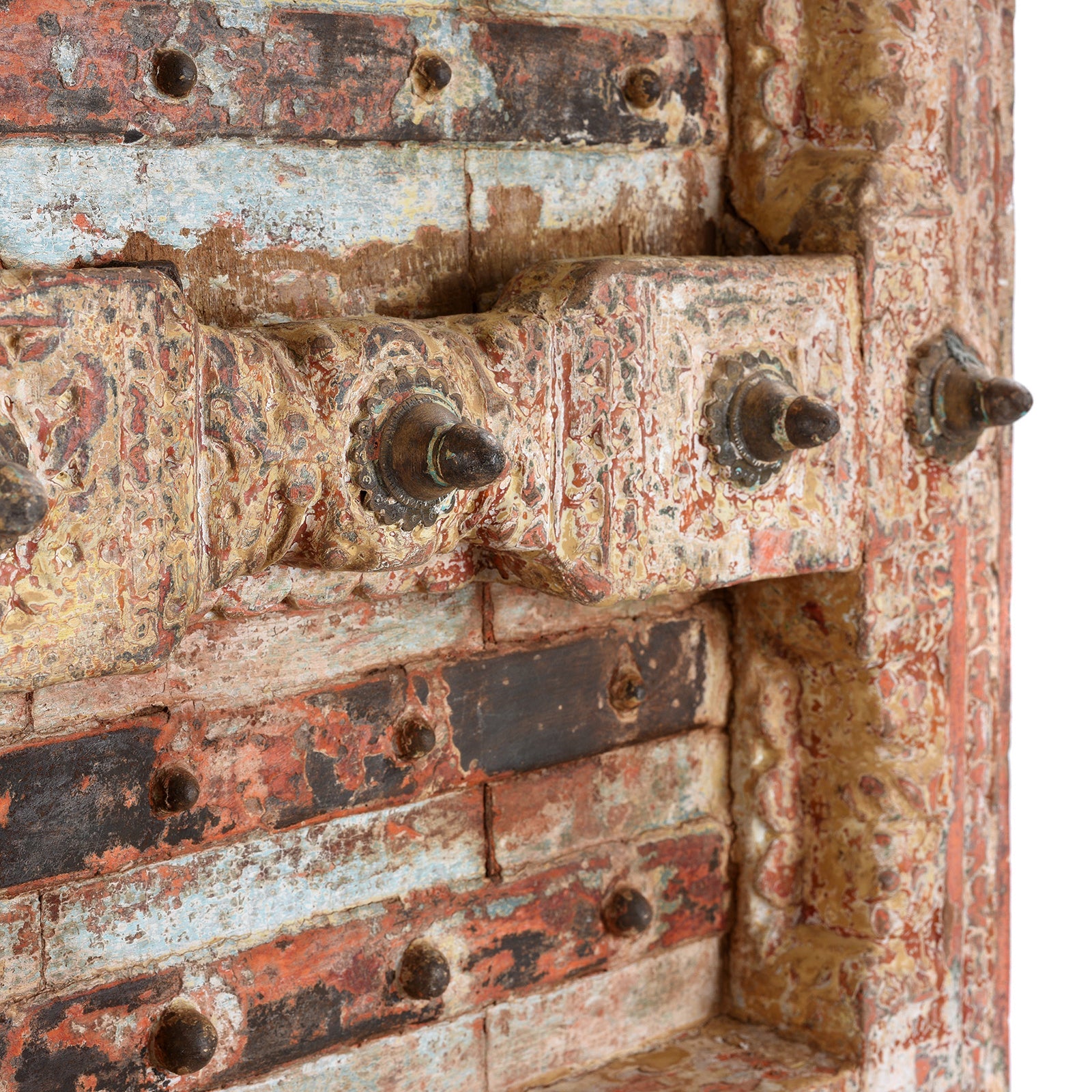 Pink Painted Teak Door From Gujarat - 18th Century