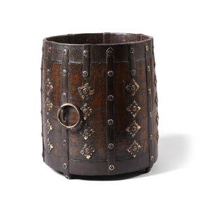Teak & Iron Grain Measure From Rajasthan - 19th Century